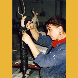 Nanette Ghantus in der Bronzegießerei Benkert Arbeit für „Thomas Münzer Plastik” 1991
