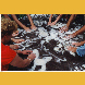 Teppich hergestellt mit vielen Kindern „Tiergeburtstag”	 „Sonnenhände auf Teppich” Teppichfilzen 1993